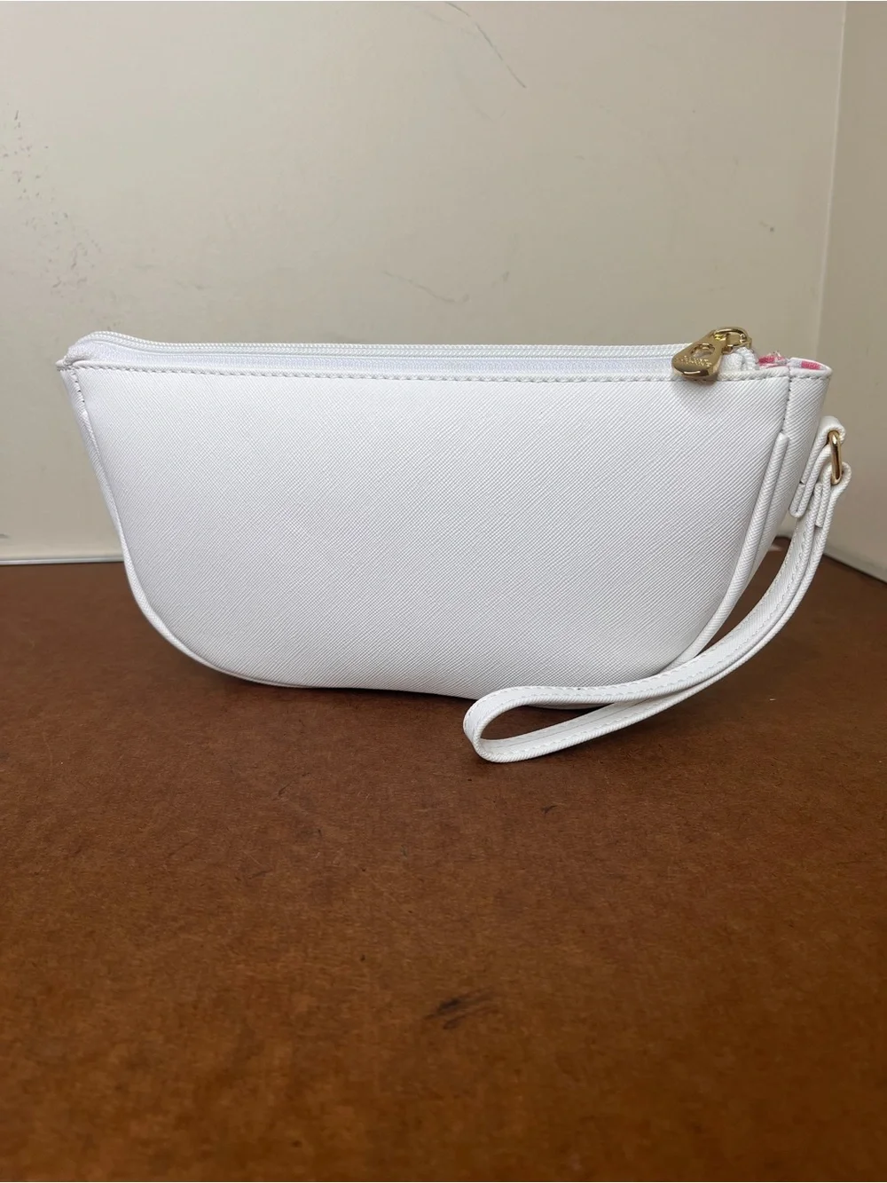 Court Couture Minimalist White Wristlet Clutch with Gold Zip Accent